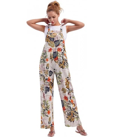 Women's Sleeveless Straps Dual Pockets Tie Front Overall Jumpsuit Yellow Floral $9.79 Overalls