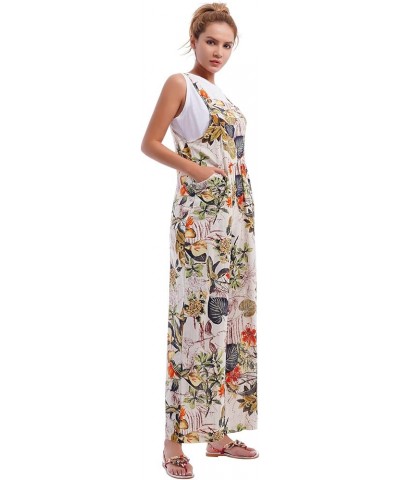 Women's Sleeveless Straps Dual Pockets Tie Front Overall Jumpsuit Yellow Floral $9.79 Overalls