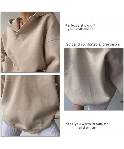 Warm Fall Hoodies for Women Polo Oversized Hoodie Loose Casual Plain Hooded Sweatshirts Apricot $15.19 Hoodies & Sweatshirts