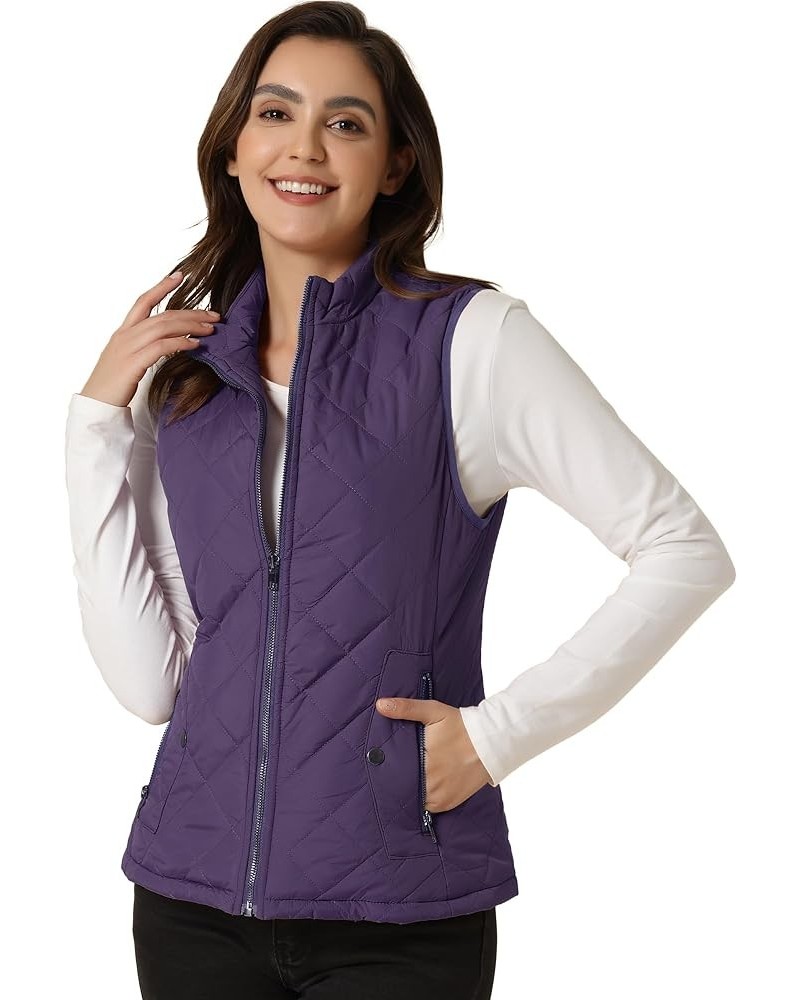 Women's Puffer Vest Stand Collar Lightweight Gilet Quilted Zip Vest Purple $15.20 Vests