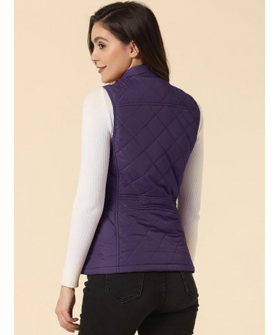 Women's Puffer Vest Stand Collar Lightweight Gilet Quilted Zip Vest Purple $15.20 Vests