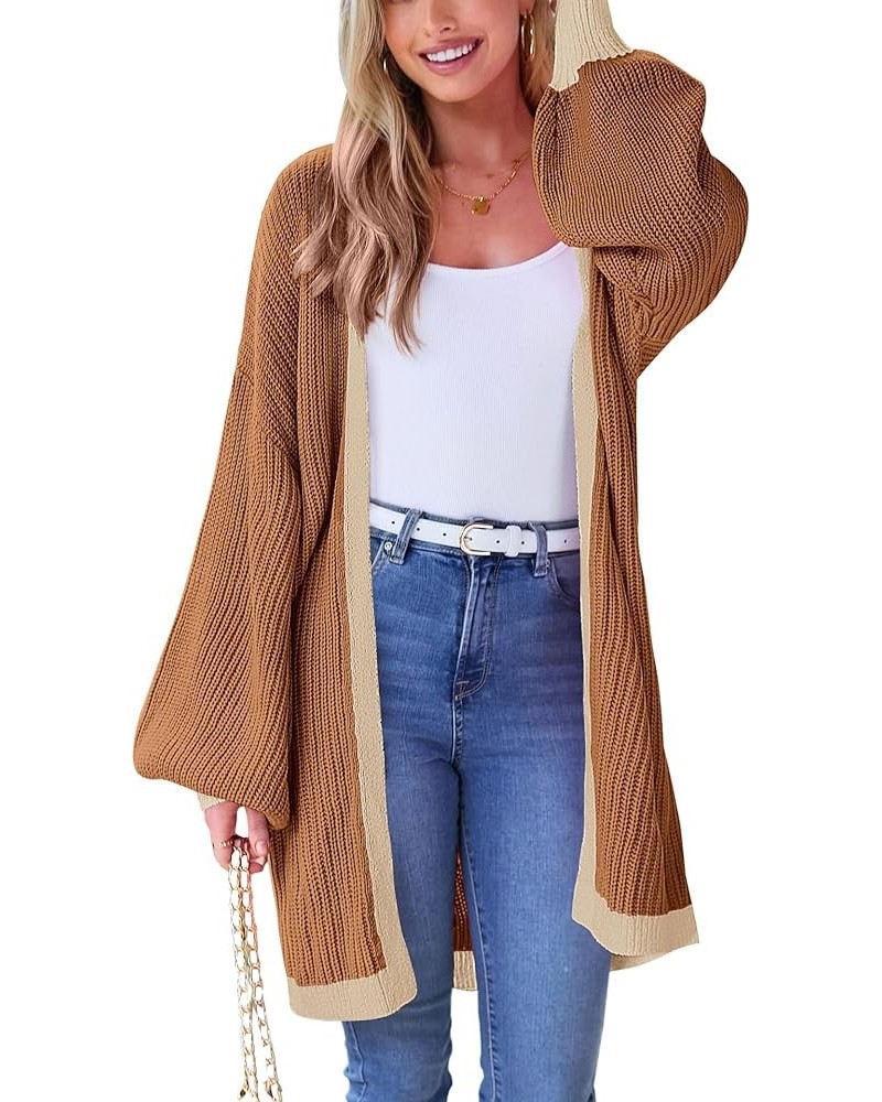 Fall Oversized Cardigans for Women 2023 Chunky Balloon Sleeve Long Cardigan Open Front Knit Sweaters Outfits Brown $19.43 Swe...