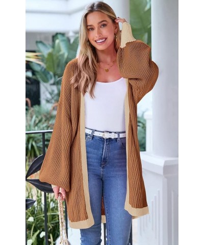 Fall Oversized Cardigans for Women 2023 Chunky Balloon Sleeve Long Cardigan Open Front Knit Sweaters Outfits Brown $19.43 Swe...