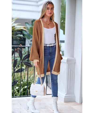 Fall Oversized Cardigans for Women 2023 Chunky Balloon Sleeve Long Cardigan Open Front Knit Sweaters Outfits Brown $19.43 Swe...