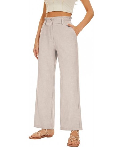 Women Wide Leg Linen Pants Elastic Waist High Rise Work Casual Long Trousers Light Khaki $13.20 Pants