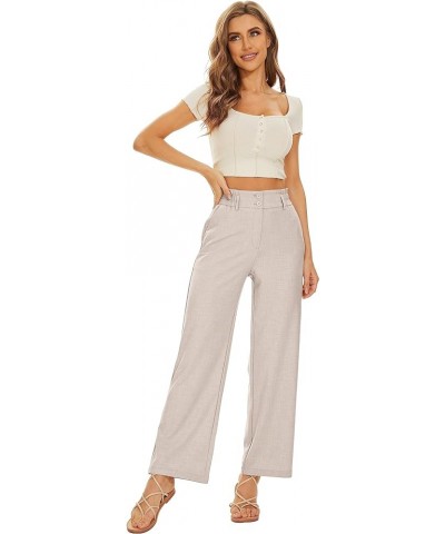 Women Wide Leg Linen Pants Elastic Waist High Rise Work Casual Long Trousers Light Khaki $13.20 Pants