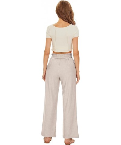 Women Wide Leg Linen Pants Elastic Waist High Rise Work Casual Long Trousers Light Khaki $13.20 Pants