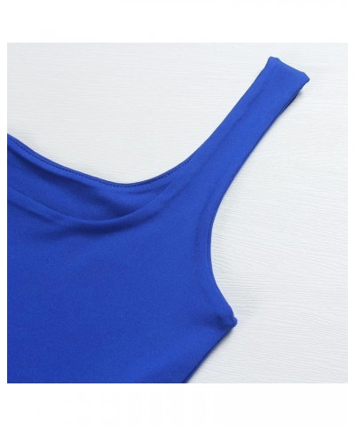 Women's Sleeveless Strappy Tank Square Neck Double Layer Workout Fitness Casual Basic Crop Tops Royal Blue $14.74 Tanks