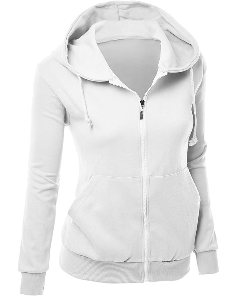 Women's Basic Long Sleeve Zip Up Hoodie in Colors Kwohol018 White $17.69 Hoodies & Sweatshirts