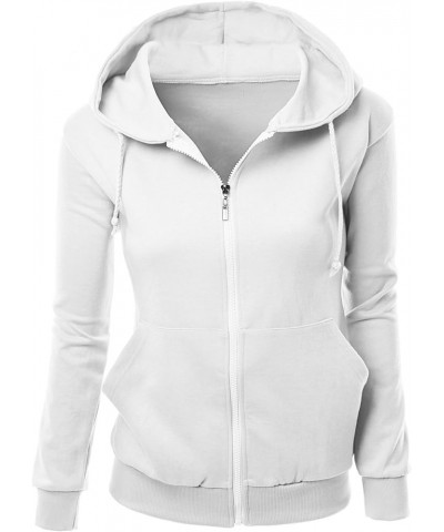 Women's Basic Long Sleeve Zip Up Hoodie in Colors Kwohol018 White $17.69 Hoodies & Sweatshirts