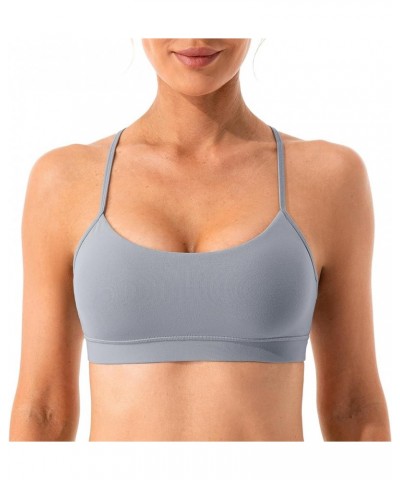 Women's Y Back Sports Bra and Crop Top Spaghetti Straps - Padded Low Impact Workout Yoga Bras Tops Slim Pastel Blue $15.11 Li...