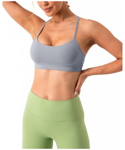 Women's Y Back Sports Bra and Crop Top Spaghetti Straps - Padded Low Impact Workout Yoga Bras Tops Slim Pastel Blue $15.11 Li...