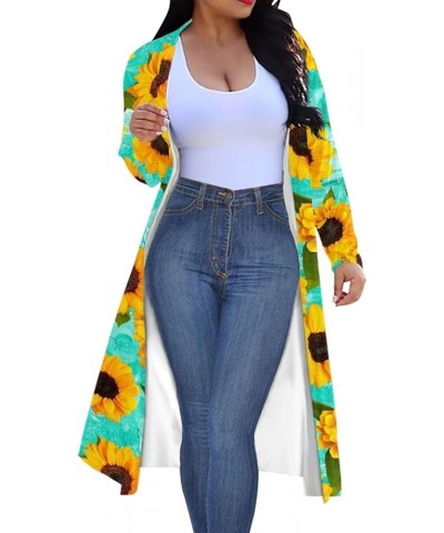 Women Length Open Front Drape Cardigan, Long Sleeved Length Cardigan Cloak Beach Cover Up Poncho 3d Sunflowers $17.59 Sweaters