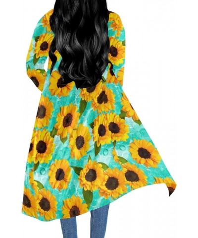 Women Length Open Front Drape Cardigan, Long Sleeved Length Cardigan Cloak Beach Cover Up Poncho 3d Sunflowers $17.59 Sweaters