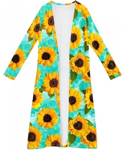 Women Length Open Front Drape Cardigan, Long Sleeved Length Cardigan Cloak Beach Cover Up Poncho 3d Sunflowers $17.59 Sweaters