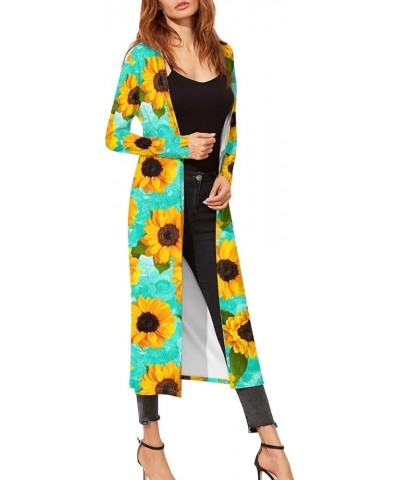 Women Length Open Front Drape Cardigan, Long Sleeved Length Cardigan Cloak Beach Cover Up Poncho 3d Sunflowers $17.59 Sweaters