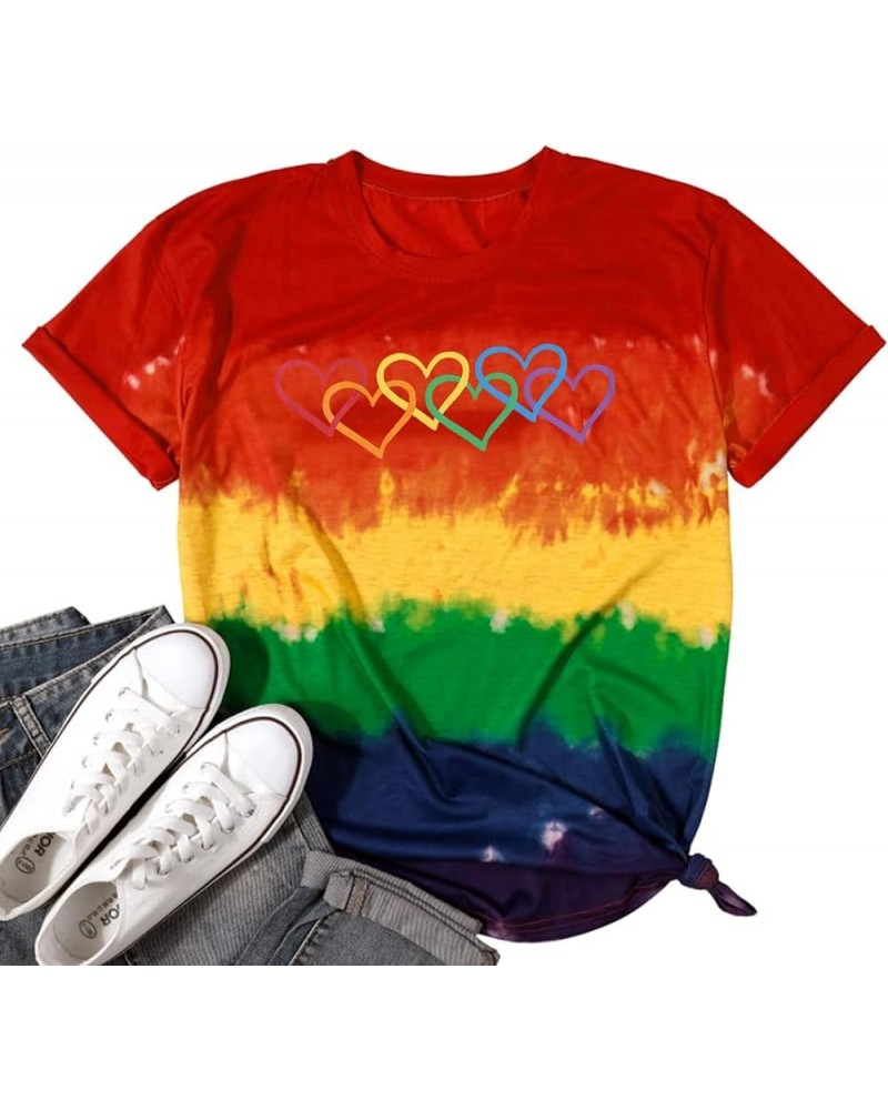 Pride Shirt Women Rainbow Graphic Tee Love Love Print T-Shirt LGBT Equality Shirts Short Sleeve Tops Big Red $13.19 T-Shirts