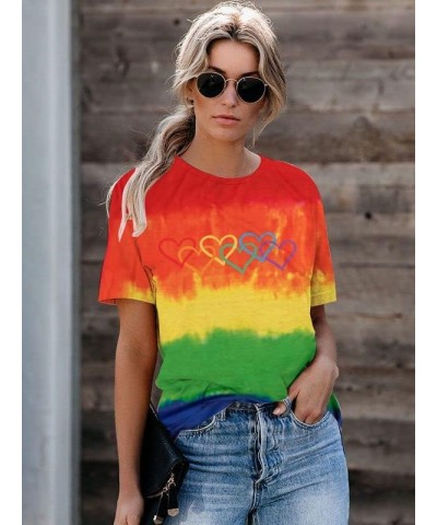 Pride Shirt Women Rainbow Graphic Tee Love Love Print T-Shirt LGBT Equality Shirts Short Sleeve Tops Big Red $13.19 T-Shirts