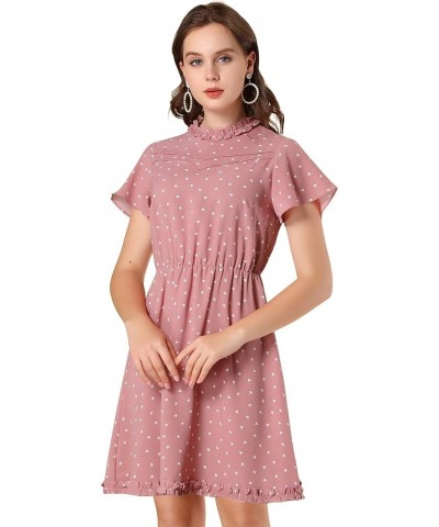 Women's Summer Dress Flutter Sleeve Keyhole Back Ruffle Trim Heart Print Dresses Pink $10.04 Dresses