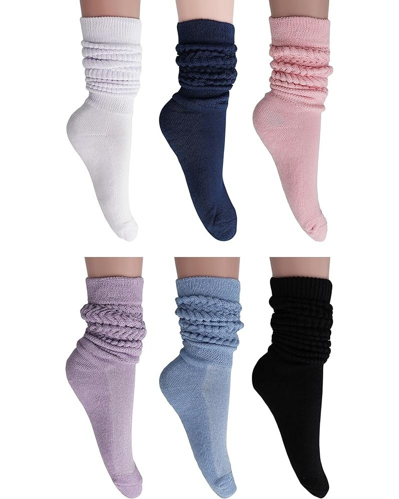 6 Pairs Heavy Slouch Socks for Women Long Cotton Socks Shoe Size 5-10 White-navy-pink-lilac-light Blue-black $16.34 Activewear