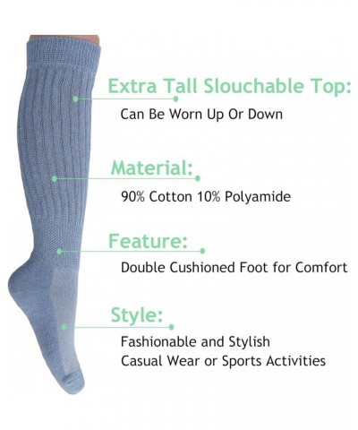 6 Pairs Heavy Slouch Socks for Women Long Cotton Socks Shoe Size 5-10 White-navy-pink-lilac-light Blue-black $16.34 Activewear