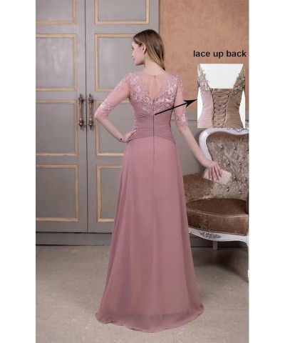 Mother of The Bride Dresses Laces Appliques 3/4 Sleeve Chiffon Ruched Formal Evening Gown for Wedding Fuchsia $46.79 Dresses