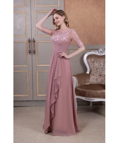 Mother of The Bride Dresses Laces Appliques 3/4 Sleeve Chiffon Ruched Formal Evening Gown for Wedding Fuchsia $46.79 Dresses