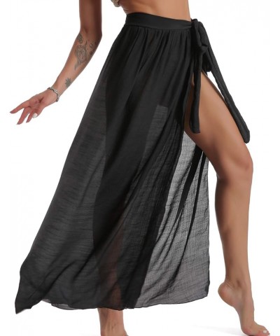 Beach Sarong Pareo Womens Semi-Sheer Swimwear Cover Ups Short Skirt with Tassels 62-black+khaki(us 4-12) $10.47 Swimsuits