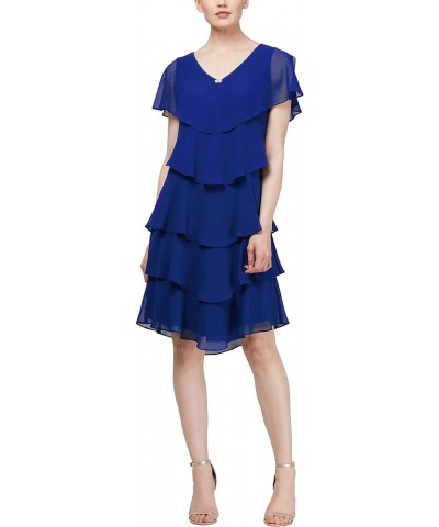 Women's Short Sleeve Metallic Print Pebble Tier Dress New Cobalt $25.59 Dresses