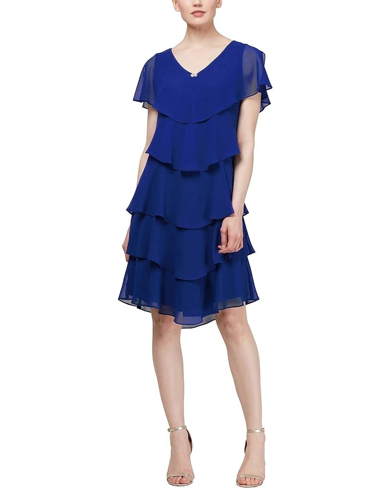 Women's Short Sleeve Metallic Print Pebble Tier Dress New Cobalt $25.59 Dresses