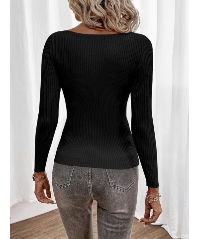 Women's Rib Knit Tee Shirts Basic Slim Fit Boat Neck Long Sleeve Tops Black $14.24 T-Shirts