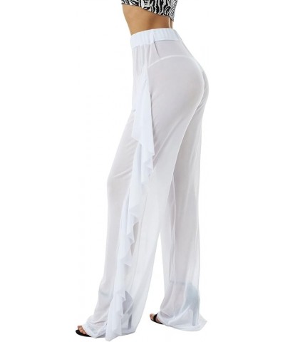 Women's Sexy Sheer Mesh Trousers Swimsuit Bikini Bottom Cover Up Pants See-Through Ruffles Beach Cover-Ups A-white $8.24 Swim...