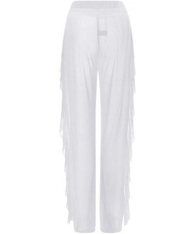 Women's Sexy Sheer Mesh Trousers Swimsuit Bikini Bottom Cover Up Pants See-Through Ruffles Beach Cover-Ups A-white $8.24 Swim...