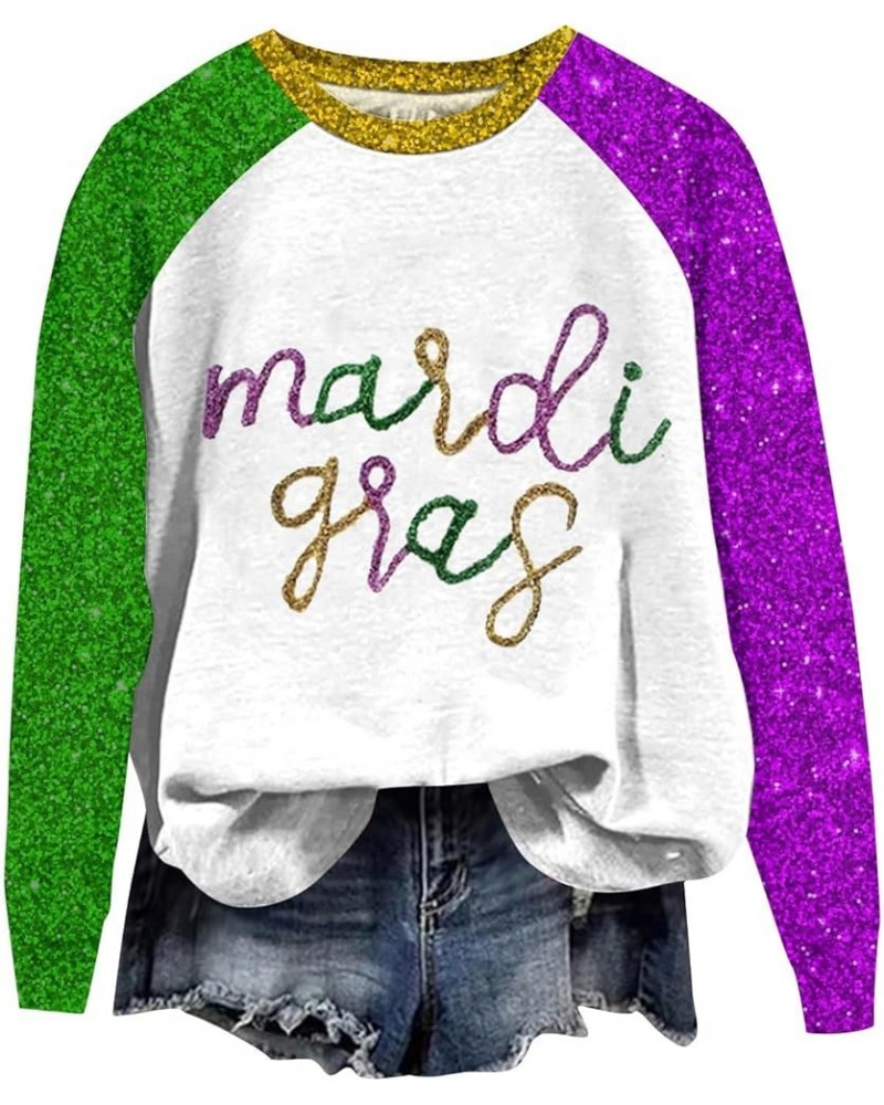 Womens Mardi Gras Shirt Mask Printed Fat Tuesday Tee Shirt New Orleans Carnival Party Long Sleeve Crewneck Shirts Top 13gold ...