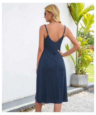 Womens Casual Summer Midi Dresses Plus Size Sleeveless Pockets Loose Plain Beach Dress Indigo Blue $13.20 Dresses