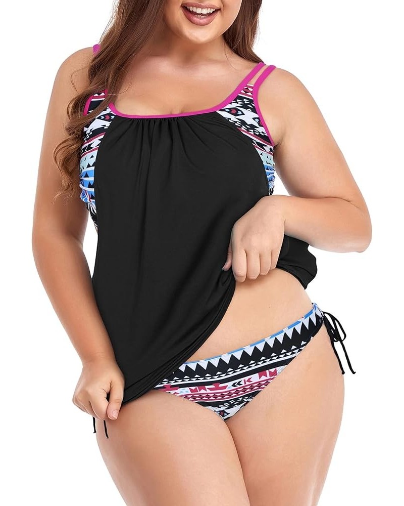 Women Two Piece Plus Size Swimsuit Tankini Bathing Suits with Bikini Bottoms Athletic Swimwear Black Red Floral $11.01 Swimsuits