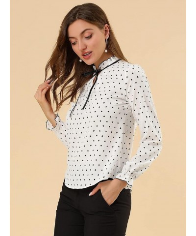 Women's Bow Tie Neck Blouse Ruffled Collar Printed Long Sleeve Vintage Top White-hearts $17.07 Blouses