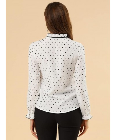 Women's Bow Tie Neck Blouse Ruffled Collar Printed Long Sleeve Vintage Top White-hearts $17.07 Blouses