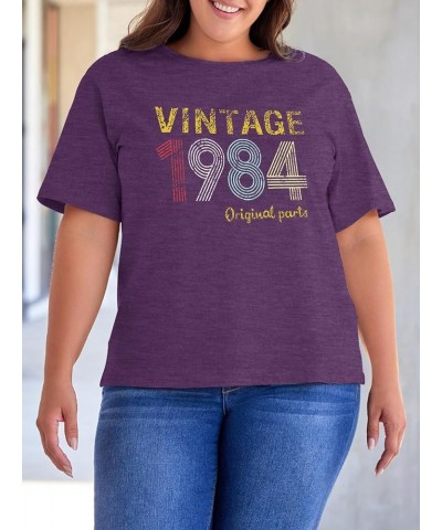 Plus Size Vintage 1974 1984 T Shirts for Women Funny 40th 50th Birthday Gifts Shirt Casual Retro Birthday Party Tops 01 Purpl...