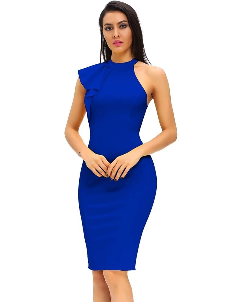 Sexy Women's Fashion One Shoulder Ruffles Bodycon Party Dress Royal Blue $16.16 Dresses