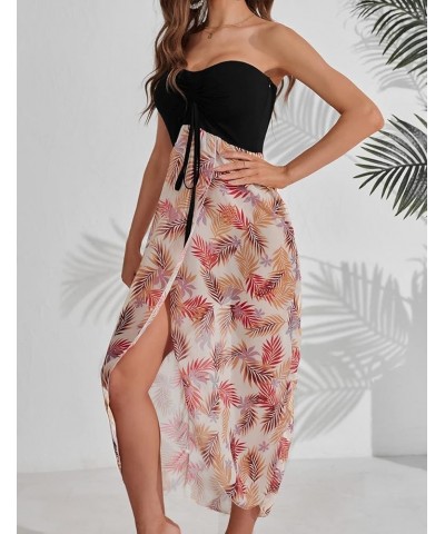 Women's Chiffon Off Shoulder Summer Beach Swimsuit Cover ups Sundress Strapless Dress 1 Tropical Leaf Print Multi Color $19.1...