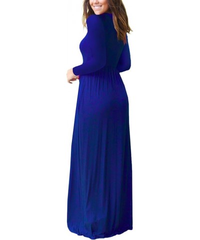 Women Long Sleeve Loose Plain Maxi Dresses Casual Long Dresses with Pockets Dark Blue $11.74 Dresses