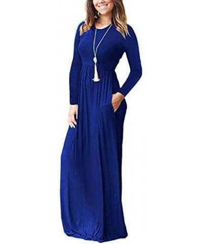 Women Long Sleeve Loose Plain Maxi Dresses Casual Long Dresses with Pockets Dark Blue $11.74 Dresses