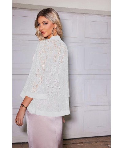 Women's Casual Lace Crochet Cardigan 3 4 Sleeve Sheer Cover Up Jacket Plus Size White $10.25 Sweaters