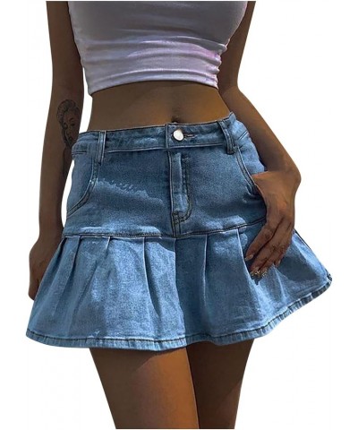 Denim Skirts for Women's Casual Distressed Ripped A-Line Denim Short Skirt Zipper Front Denim Mini Skirt with Pocket 3-blue $...