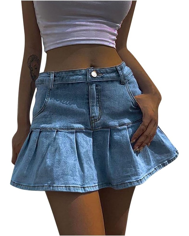 Denim Skirts for Women's Casual Distressed Ripped A-Line Denim Short Skirt Zipper Front Denim Mini Skirt with Pocket 3-blue $...