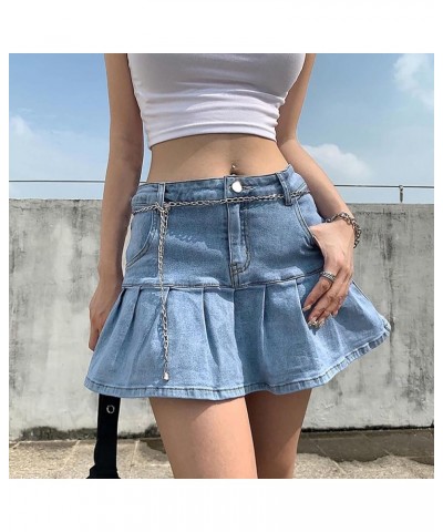 Denim Skirts for Women's Casual Distressed Ripped A-Line Denim Short Skirt Zipper Front Denim Mini Skirt with Pocket 3-blue $...