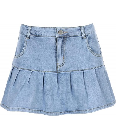 Denim Skirts for Women's Casual Distressed Ripped A-Line Denim Short Skirt Zipper Front Denim Mini Skirt with Pocket 3-blue $...