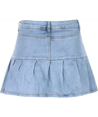 Denim Skirts for Women's Casual Distressed Ripped A-Line Denim Short Skirt Zipper Front Denim Mini Skirt with Pocket 3-blue $...