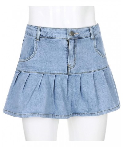 Denim Skirts for Women's Casual Distressed Ripped A-Line Denim Short Skirt Zipper Front Denim Mini Skirt with Pocket 3-blue $...